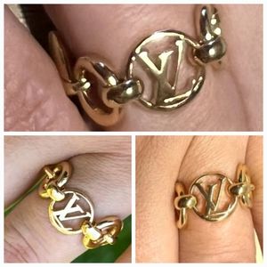 💯% Authentic Louis Vuitton Interlock Monogram 18K GP Ring #8.5 Gold